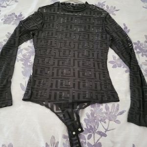 Black mock neck sheer long sleeve body suit